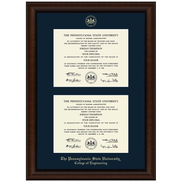 #106 Penn State College of Engineering double diploma frame Lenox (Walnut)